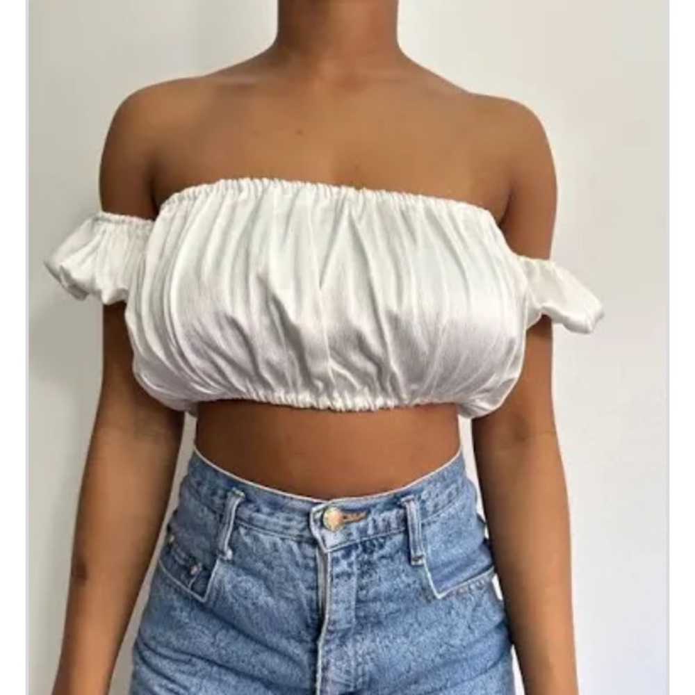 Zara Silky Off the Shoulder Crop Top